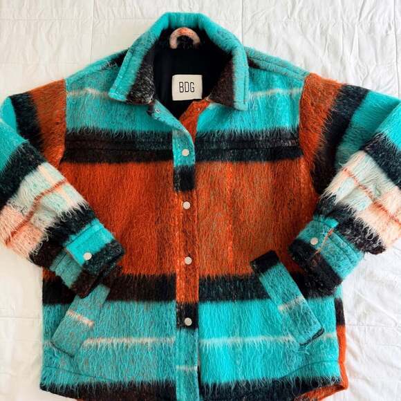 Urban Outfitters BDG Brushed Melton Plaid Shirt Jacket - Picture 2 of 6
